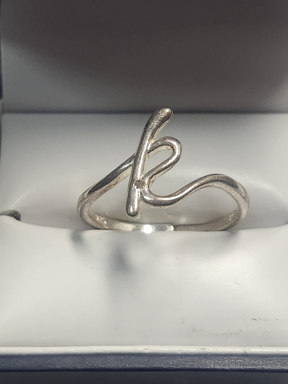 Signed NVC Nataliya V Collister 925 Sterling "K" Initial Diamond Accent Ring